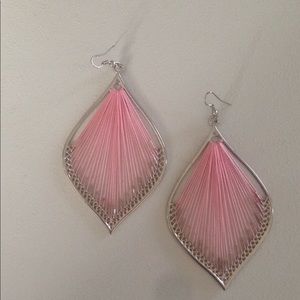 Earrings with Framed Pink Threads and Beads